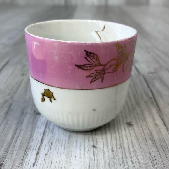 Vintage White Pink Floral Accent Gold Trim Mustache Guard Mug Cup Decor - Picture 4 of 13